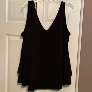 Black v neck peplum top with tiered bottom hem, Torrid size 1